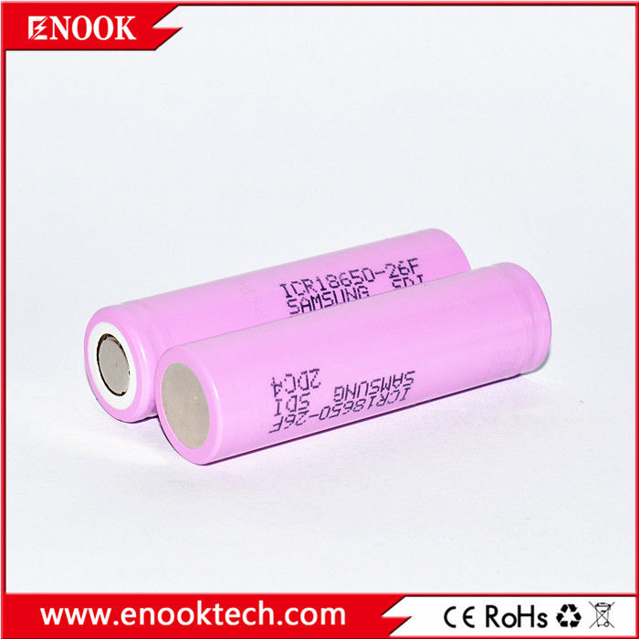 ICR18650 2200 mAh samsung-26F 3.7V Baterai Lithium Ion Terisi ulang Dengan Tingkat Pelepasan Tinggi