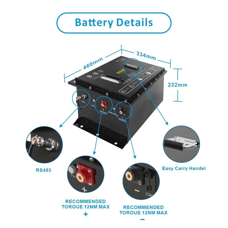 Baterai Lithium Iron Phosphate yang ramah lingkungan Baterai Lithium Ion Golf Cart Baterai 472*334*243mm