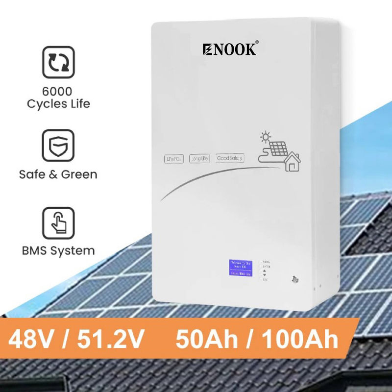 Enook Solar 5KWH 10KWH LifePO4 Lithium Baterai 24V 48V Energi Surya 200Ah Power Wall Lifepo4 Pack