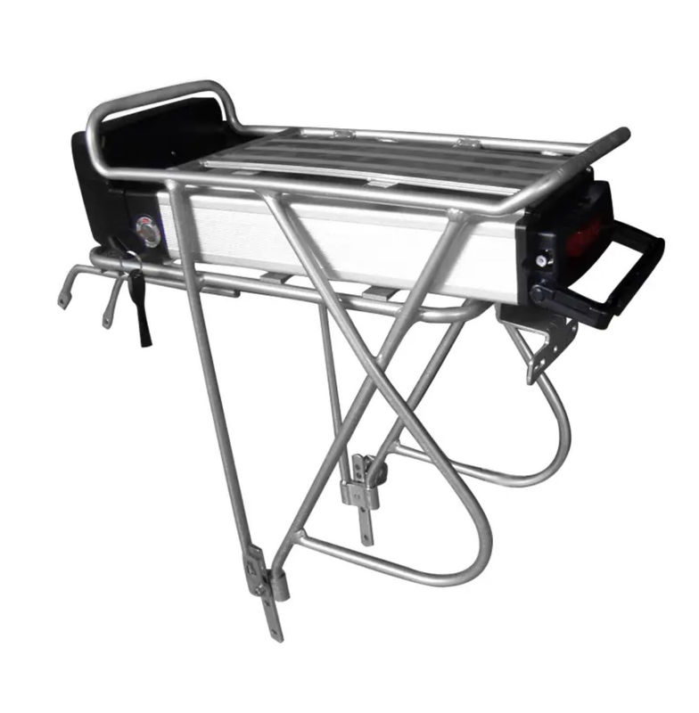 Sepeda listrik Lithium Ion Battery Pack 48V 36V Rear Rack Aluminium Alloy Shell di Perak