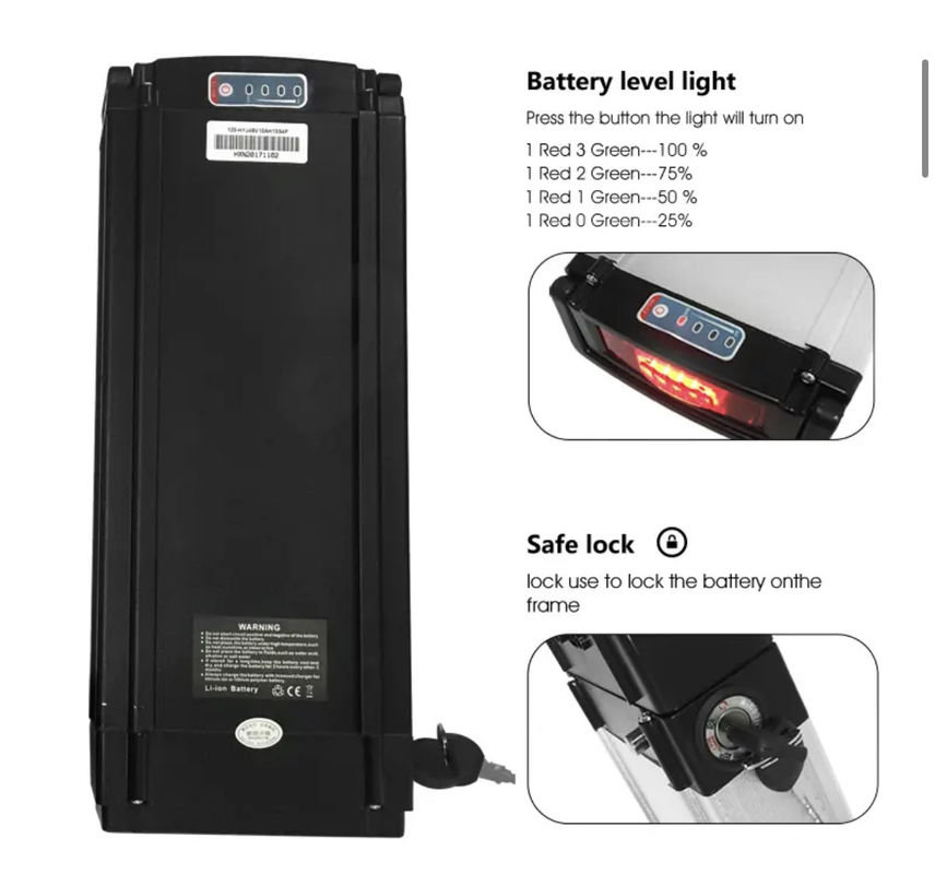 Sepeda listrik Lithium Ion Battery Pack 48V 36V Rear Rack Aluminium Alloy Shell di Perak