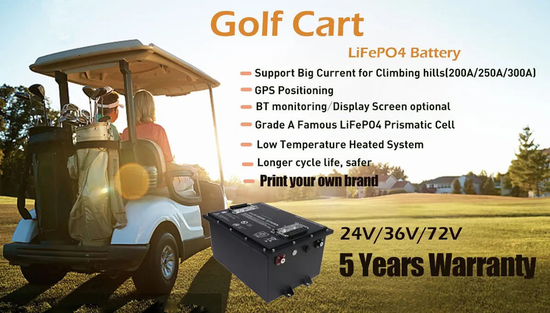 Baterai Recharge Golf Cart 12.8v 24v 36v 48v 51.2v 72v 100AH Lithium Ion Lifepo4 Baterai Dengan Piranti Lunak Cerdas BMS